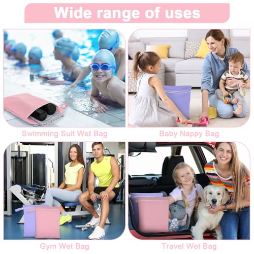 2PCS Wet Bags, Waterproof Reusable Cloth Diaper Bags, Pink+ Purple - color: Pink & Purple - 2 Pieces - 30 x 40 cm