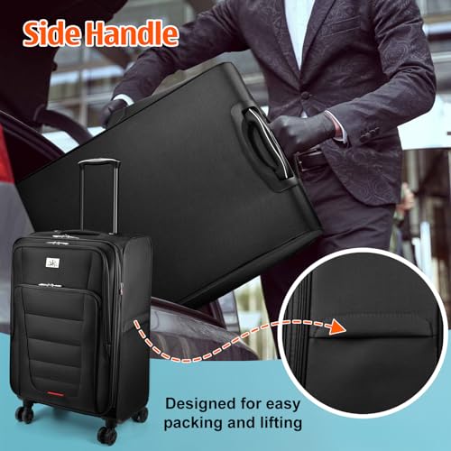 Verdi Luggage Set 3-Piece Suitcase with Spinner Wheel Softside Expandable, Carry On Luggage with USB Port (Black, 3-Piece set(20/24/28)) - color: Black, size: 3-Piece set(20/24/28)