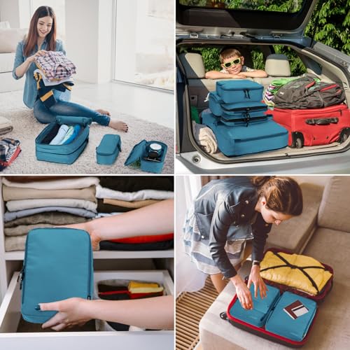 Lumesner 8 Set Compression Packing Cubes, Travel Suitcase Organizers - color: Blue