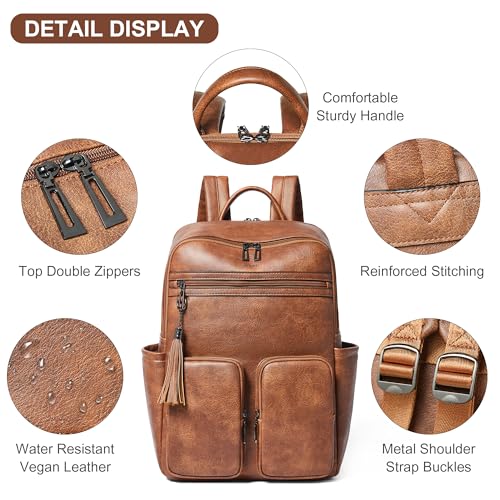 Shrrie 16 Inch Vegan Leather Laptop Backpack Purse for Women - color: Two-toned Brown