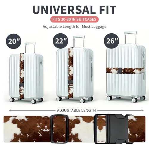 Luggage Strap for Suitcases Adjustable Travel Belt with Quick Release Buckle, Cute Travel Accessories for Suitcase Strap Brown Cow Print - color: Brown Cow Print
