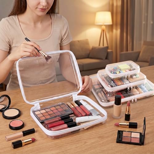 6Pack Clear Hard Shell Zipper Case, Plastic Organizer Pouch, 3Size - size: 2L+2M+2S