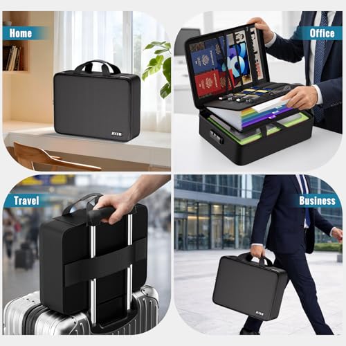 Fireproof Document Bag with Lock, Soft-Shell File Organizer, Black - size: 15.2”×11.4”×4.5”