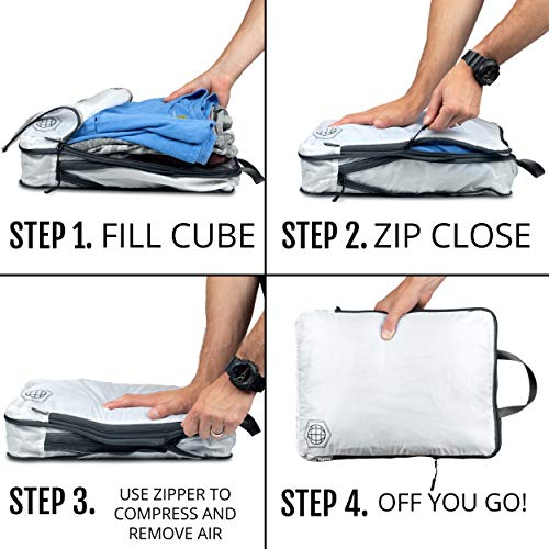 TRIPPED Travel Gear Large Compression Packing Cubes 4-Piece Set for Travel - color: White/Grey 4 Piece