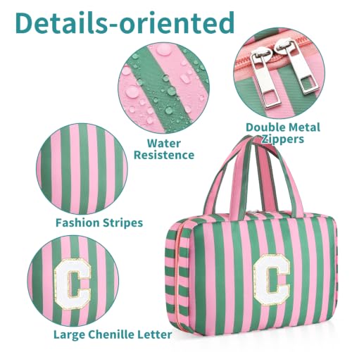 Personalized Travel Hanging Toiletry & Makeup Bag Striped Green C - color: Striped Green, size: C
