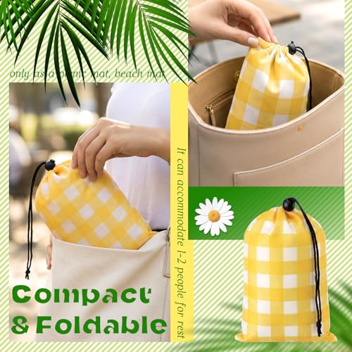 HunnmingRe Gingham Pocket Picnic Blanket Lightweight Portable, Yellow - color: Yellow, style: Gingham