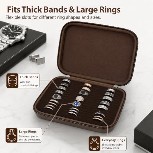 GWCASE Ring Organizer Box 42-Slot Hard Shell Case Holds 50+ Pieces, Coffee - color: Coffee Brown