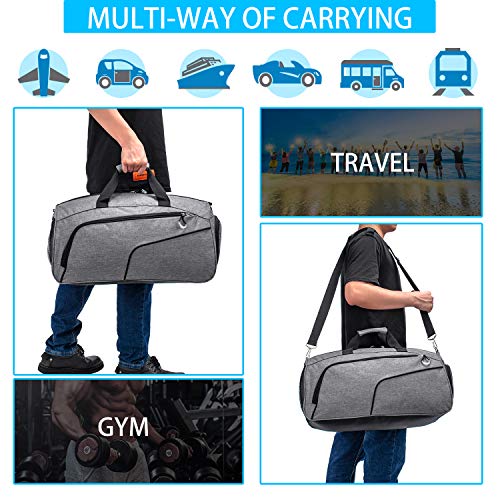 Sports Gym Bag with Shoes Compartment &Wet Pocket Gym Duffel Bag Overnight Bag for Men and Women - color: grey