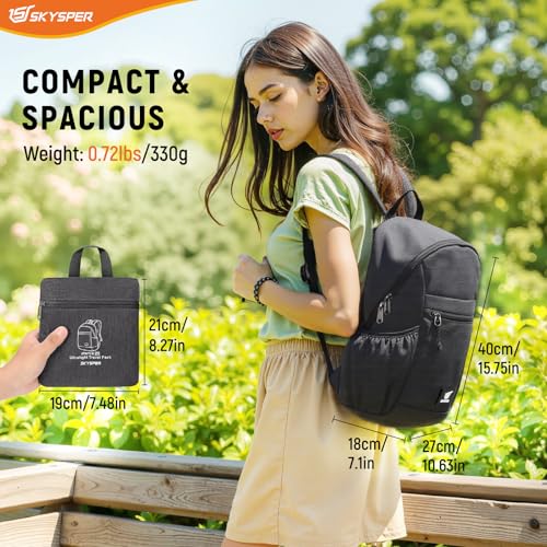 SKYSPER Anti Theft Hiking Backpack, 20L RFID Packable Travel Daypack, Lightweight Foldable Back Pack for Walking Daytrip - color: Black, size: Medium