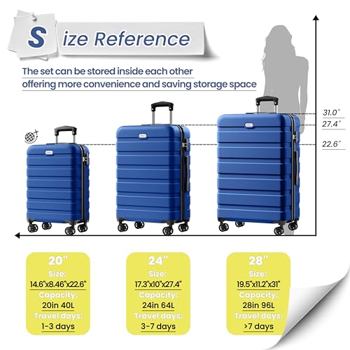 AnyZip Luggage Sets 10 Piece Hardshell Suitcase Set PC ABS Lightweight Travel Suitcases with 4 Double Spinner Wheels TSA Lock 20 24 28 Inch with 7 Storage Bags Dark Blue - color: DarkBlue, size: 10 piece set (20/24/28 & 7 bags)