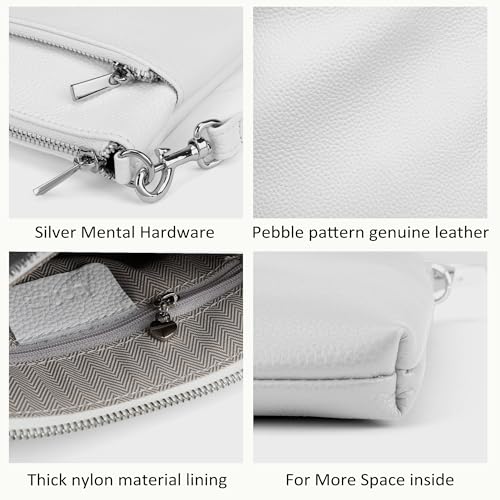 befen Genuine Leather Crossbody Purses for Women Travel Cross Body Bags Lightweight with Adjustable Shoulder Strap | Real Leather, Detachable Shoulder Strap, Lightweight, Adjustable Shoulder Strap, Compact Size, Daily Travel Use, Slim - color: A01-white