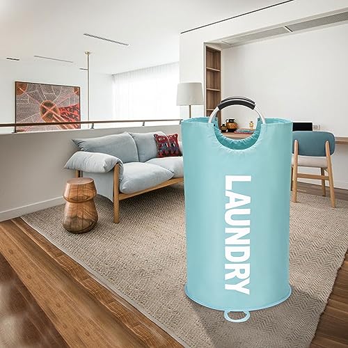 Maxsilan 90L Large Laundry Basket Bag, Collapsible Tall Hamper, Light Blue - color: Light Blue, size: 90L