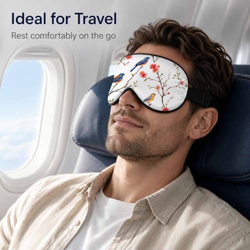 Silk Sleeping Eye Mask for Men Women Cute Bird Tree Flowers Soft Adjustable Night Sleep Mask for Travel, Home, Office - color: Cute Bird