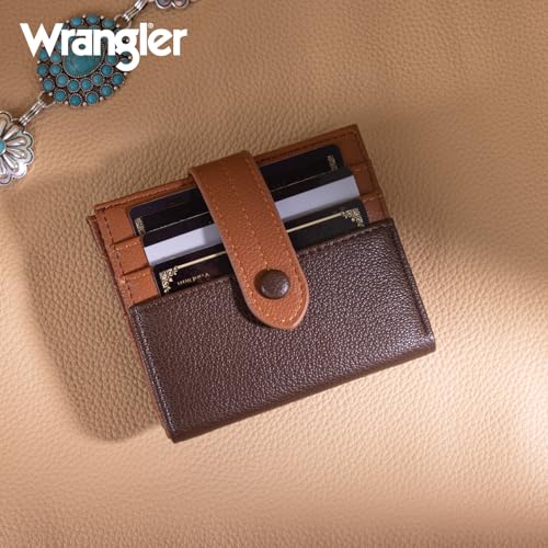 Montana West X Wrangler Women's Wallet Small Minimalist RFID Blocking Credit Card Holder Thin Bifold Wallet with Zipper Coin Pocket - color: Coffee