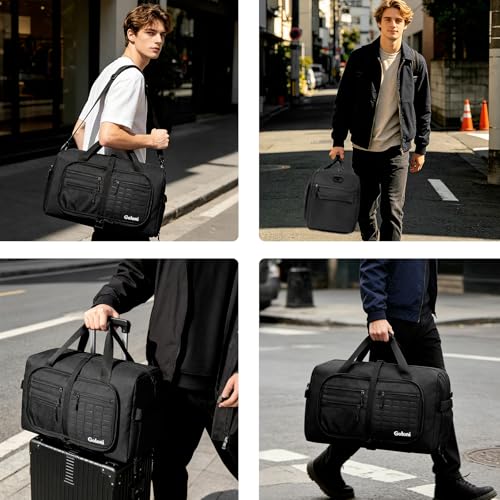 Goloni 65L Foldable Duffle Bag for Travel, Large Durable Travel Duffel Bag - color: All Black, size: 65L