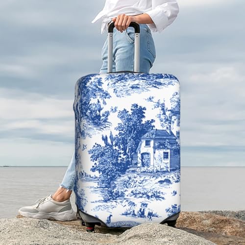 Luggage Cover, Blue and White Pattern, Elastic Polyester Spandex, Protective Suitcase Cover with Double Opening Design, Small (18-21 inches) - color: Blue and White pattern, size: S (for 18"-21" Suitcase)