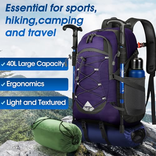 IGOLUMON Hiking Backpack 40L Packable Lightweight Camping Daypack Men Women - color: Purple