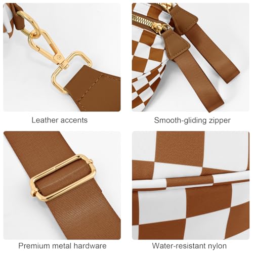 Checkered Crossbody Bags for Women, Large Nylon Bum Bags - color: Brown Checkered