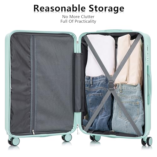 Campfun 3 Piece Luggage Sets, ABS Hardshell Suitcase Set with Double Spinner Wheels, Durable Lightweight Carry On Luggage for Travel & Business, 20/24/28 inch, Mint Green - color: Mint Green