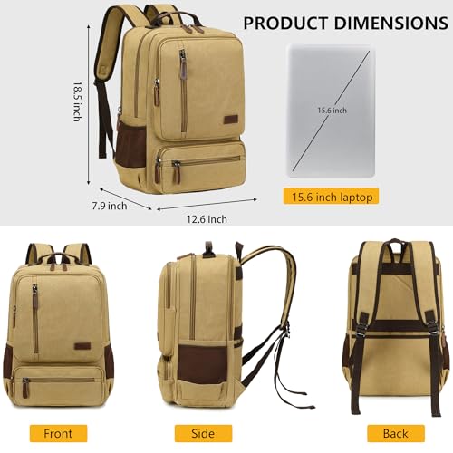 LXYGD Canvas Laptop Backpack for Men Women,Durable Travel Work Business Rucksack Bookbags Fits 15.6 Inch Notebook & Laptops,College Backpacks Computer Bag Weekender Hiking Daypack(Khaki)