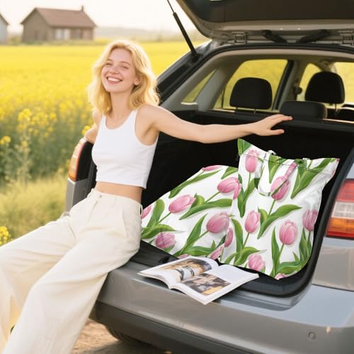 Travel Laundry Bags 2 PC Wet Dry Bag with Handle Dirty Clothes Organizer for Swimsuits Beach Camping Waterproof Washable Pink Tulips - color: Pink Tulips