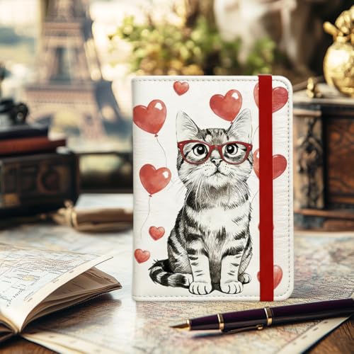 Bespectacled Cat Passport Holder for Travel, 5.9" x 4.3" - color: Cat with Glasses