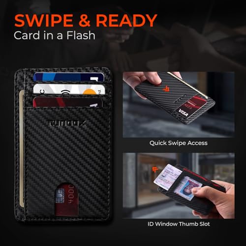 RUNBOX Slim Wallet for Men and Women, RFID Blocking Leather Card Holder - color: Matte Carbon Black