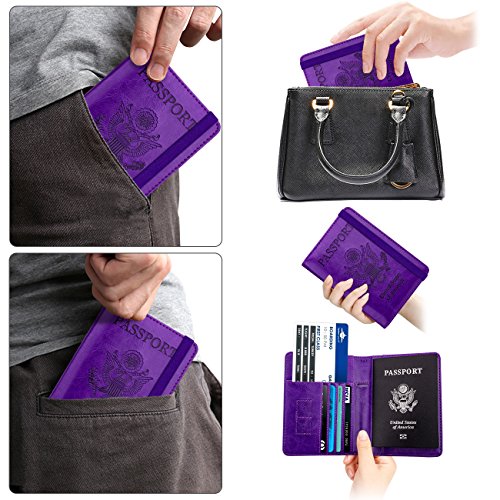 WALNEW Passport Holder for Travel, RFID Passport Wallet, Travel Essentials - color: A-Purple