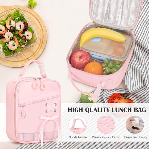 DIGOBAY Backpacks for Girls 3PCS School Backpack Lunch Box Pencil Pouch - color: Pinkplaid