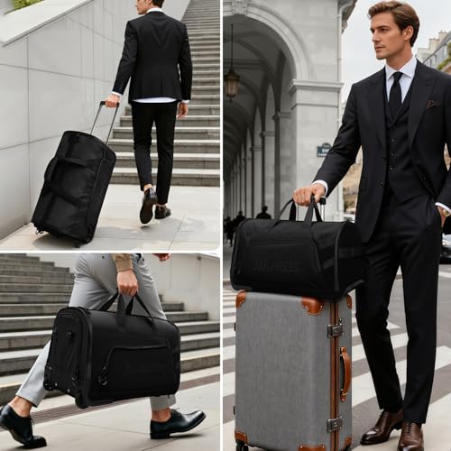 2-in-1 Rolling Garment Bag w/Wheel,Lightweight/Waterproof - color: Black