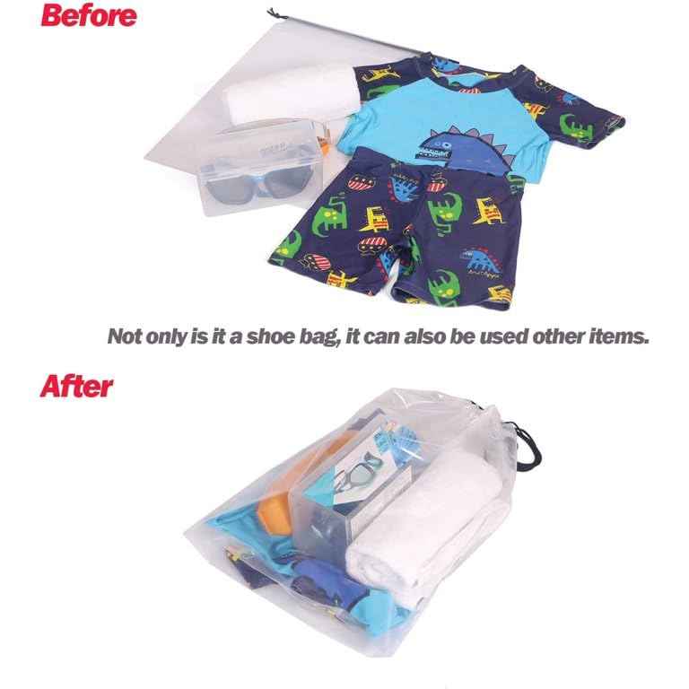 Translucent Travel Drawstring Bags Reusable Large Shoes Bags Organizers Storage Pouch Waterproof Durable Dust Bags with Rope 15.7 x 11.8 inches (50 Pack)