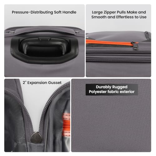 2-Piece(22/28in) Softside Luggage Set w/Front Open Pocket - color: Grey, size: 2-Piece Set (22"/28'')