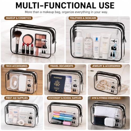 5 Pack Clear Toiletry Bag Clear Makeup Bag Zipper Toiletry Pouch | Includes 2S 2M 1L PVC Cosmetic Pouches with Zipper for TSA Toiletry Bag Set Travel Packing and Daily Organization