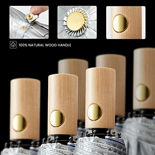 G4Free 46 Inch UPF 50+ UV Protection Sun Travel Umbrella with Wooden Handle - color: Blue