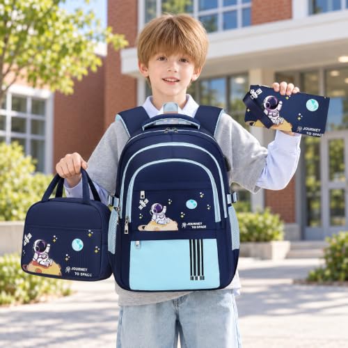 ACESAK Astronaut Backpack for Boys - Boy Backpack Schoolbag with Lunch Bag - color: Light Blue