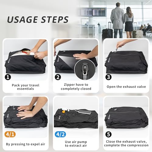 Vacuum Bag for Travel,IPX8 Waterproof Reusable Compression Bags - color: Deep Black, size: 2 PC -With Pump