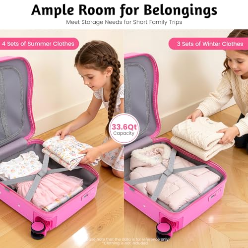 18" Kids Ride On Suitcase for Kids Rideable Luggage with Wheels Hard Shell Travel Suitcase with Lock Adjustable Handle Carry On Kids Luggage for Airplane Travel and Vacation (Pink) - color: Pink