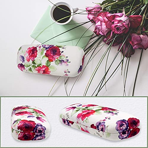 MyEyeglassCase Women's Hard Eyeglass Case | Protective Hard Shell Glasses Case with Pouch and Cloth - color: 1- Floral Cranberry Rose