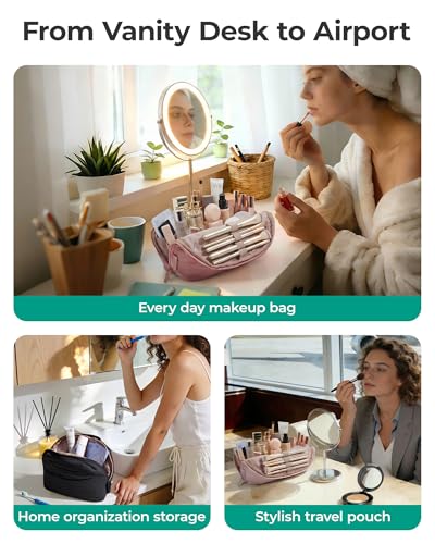 BAGSMART Travel Parallel Makeup Bag, Fold-Down Cosmetic Pouch for Women - color: Brown