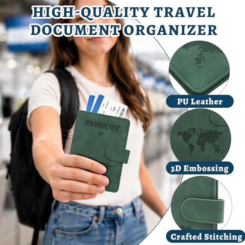 2 Pack Passport Book Holders, PU Leather Passport Cover - color: Dark Green & Dark Blue