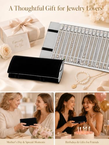Travel Necklace Organizer, Tangle Free Jewelry Case, 16 Slots - color: Black and Gray