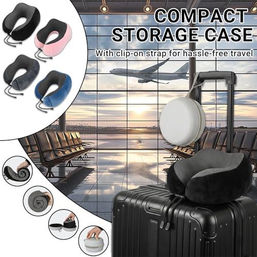 Travel Neck Pillow Memory Foam U Shaped, Storage Box, Black - color: Black