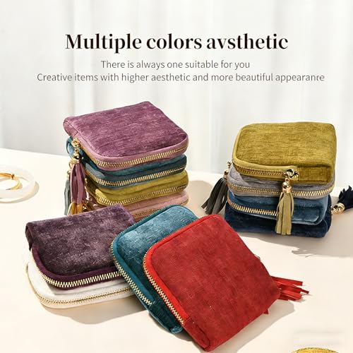 Travel Jewelry Case,Small Velvet Travel Jewelry Organizer Bag - color: Off-white