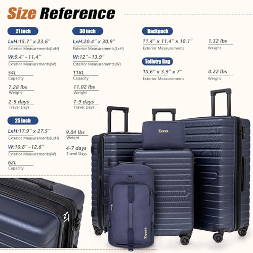 Eeeza Luggage Sets 5 Piece,Hardside Expandable Durable Luggage,21"/25"/30" - color: PorscheBlue