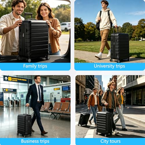 Luggage Sets 3 Piece, Hardside Carry On Suitcase with Spinner Wheels, Lightweight Durable Luggage for Travel | TSA Lock, Expandable Suitcase Set for Men and Women(20/26in) (Black) - color: Black