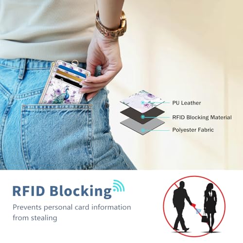 Peacock Lanyard Wallet with Id Badge Holder Keychain Card Women - color: Peacock