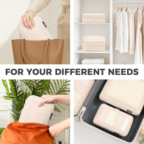 BAGAIL 4 Set/6 Set/8 Set Compression Packing Cubes Travel Accessories Expandable Packing Organizers (Square Mesh, 05-Cream) - color: 05-Cream, style: Square Mesh