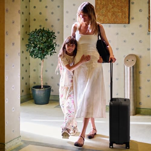 MiaMily Ride-On Carry-On Luggage with Built-In Seat for Adults & Kids, Front Opening Hard Shell Suitcase, TSA Lock, 360° Spinner Wheels, Waterproof Pockets, Lightweight 43L Carry-On, Midnight Black - color: Midnight Black