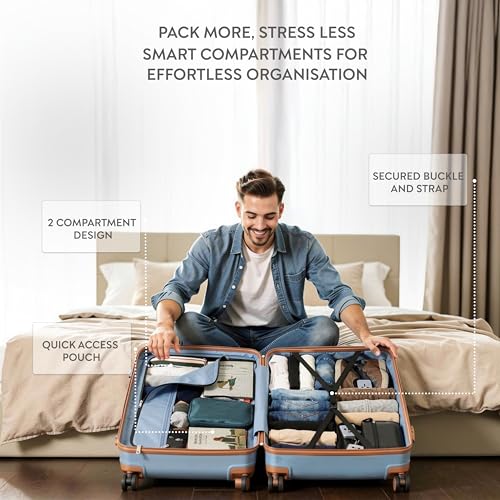 5-Piece Luggage Set Expandable Hardside Polypropylene Suitcase Set with TSA Locks & 8 Silent Spinner Wheels Lightweight Nested Suitcases Travel Set American Airline-Approved Carry-On - Blue/Tan - color: Blue/Tan, size: 5-Piece Set