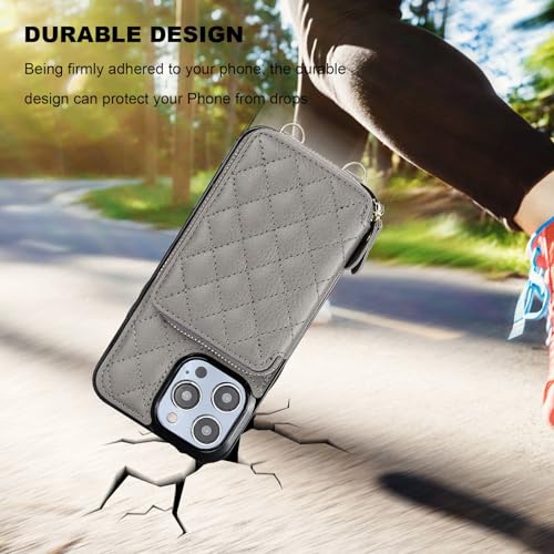 Bocasal Crossbody Wallet Case Card Holder for iPhone 14 Pro Max Grey - color: Gray